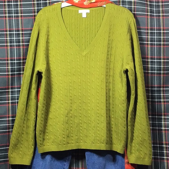 Charter Club Sweaters - 🍋‍🟩 CHARTER CLUB Chartreuse Cable Knit V Neck Pima Cotton Blend Long Sleeve